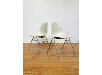 Pair Original Eames Designed Herman Miller Fiberglass Shell Chairs