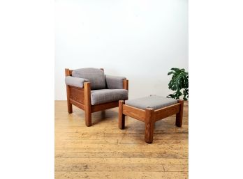 70s Solid Wood Chair And Ottoman