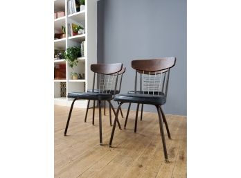Set 4 Mid Century Wood And Metal Dining Chairs
