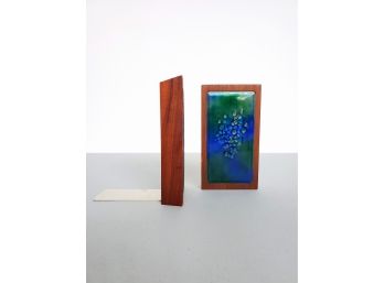 Mid Century Bovano Enameled Copper On Teak Bookends