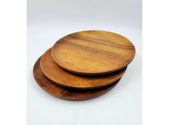 (Set 3) 12 ' Vintage Solid  Teak Platters-Serving Trays