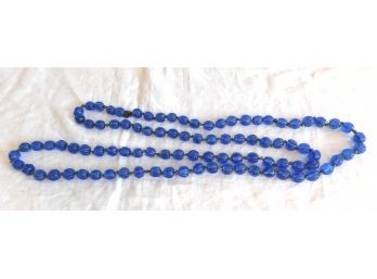 Exceptional Blue Glass Beads Necklace, 52 ' In Length