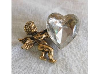 Cupid Pin With HUGE Crystal Heart