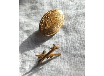 A Tiny Airplane Pin AND A Pin In The Shape Of A Football