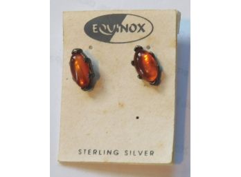 Vintage Sterling Earrings With Amber Stones By EQUINOX