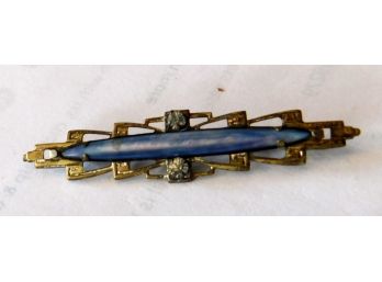 Vintage Bar Pin With Pale Blue Bar & 2 Small Rhinestones
