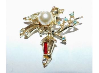 Amazing 'Coro' Pin With Birs, Faux Pearl, Rhinestones