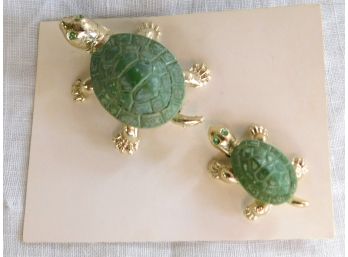 Pair Of Turtle Pins On Card, Unused