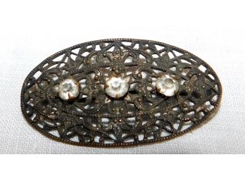 Old Victorian Pin With 3 Rhinestones