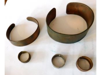 FIVE Pieces Of Copper, Brass & Silver Jewelry