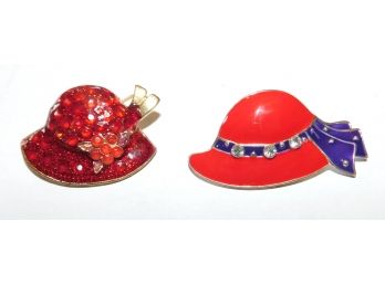 2 Colorful Enamel Pins In The Shape Of Ladies Hats