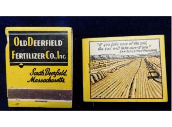 2 Vintage Advertisinf Matchbooks, 'Old Deerfield Fertilizer Co., Inc.' South Deerfield, Mass.