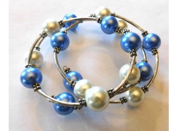Wrap Around Blue & White Beads Bracelet