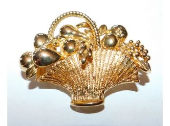 Devine Gold Tone Basket Of Flowers Pin,