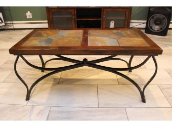 Sturdy Coffee Table With Stone Accent