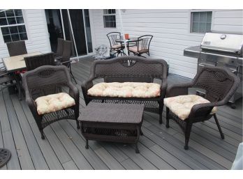 4 Piece Patio Set: Settee, Chairs, And Small Table
