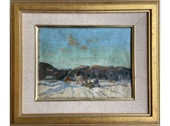 Vintage Horse-drawn Sled Snowy Landscape Painting