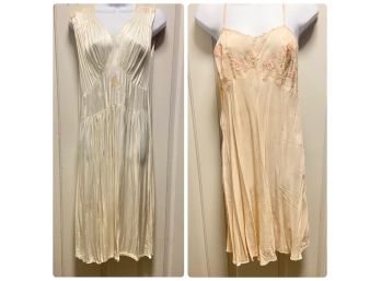 Pair Of Vintage Hand Embroidered Silk Nightgown And Undergarment, Size S