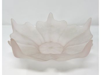 Viking Handmade Frosted Pink Art Glass Floral Decorative Bowl