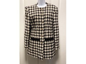 Guy Laroche Paris Houndstooth Wool Jacket, Made In France, Size 44