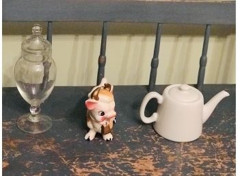 Vintage Trio: Cow Creamer, Glass Container, And Small Teapot