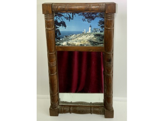 Vintage Wooden Framed Mirror With Lighthouse Scene