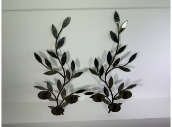 Two Mirrored Leaf Sconces