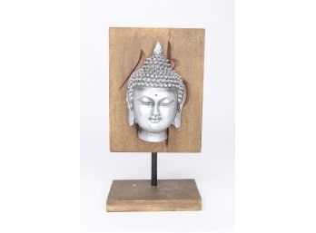 Angkor Buddha Head On Wood Pedestal