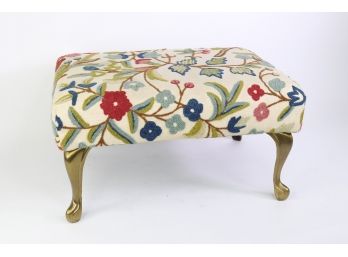 Colorful Tapestry Footstool With Gold Metal Legs