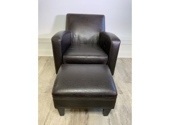 Dark Brown Pleather Chair And Ottoman
