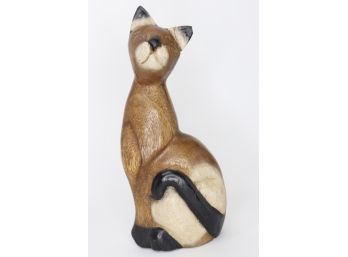 Wooden Hand Carved Cat Figurine