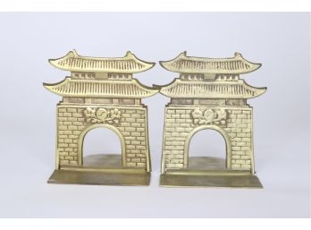 Vintage Solid Brass Folding Bookends Pagoda Temple
