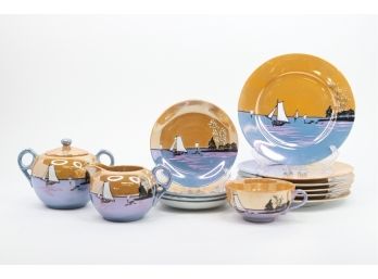 Japanese Lusterware With Painted Landscape