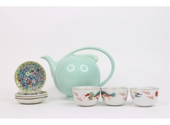 Tea Pot, Cups And Tea Bag Holders