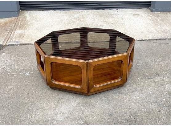 Mid Century Glass Top Octagonal Coffee Table Attributed To John Keal For Brown Saltman