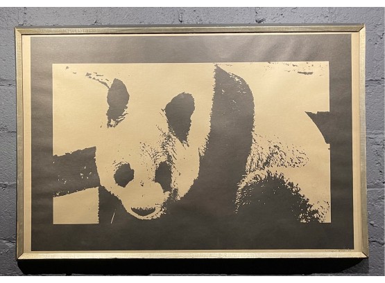 Vintage Abstract Pop Art Style Panda Bear Serigraph Signed Illegibly And Dated 1966