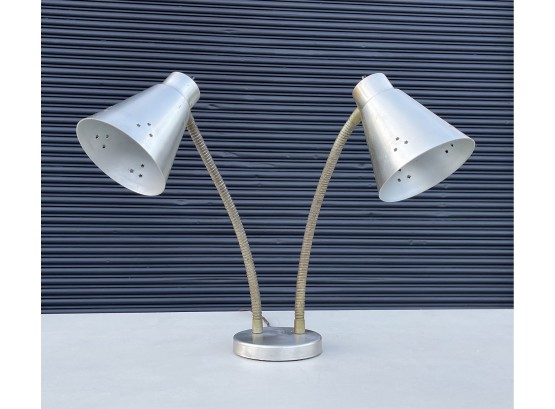 Mid Century Double Gooseneck Table Lamp With Star Perforated Shades