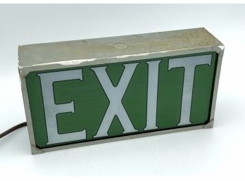 Vintage Industrial Glass Exit Sign Converted Into Table Lamp