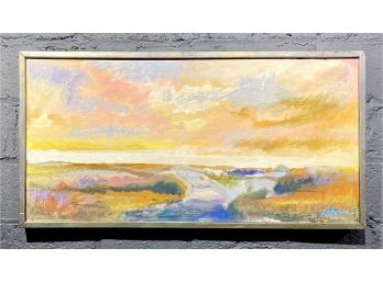 Colorful Vintage Landscape Painting On Canvas Board Signed Illegibly