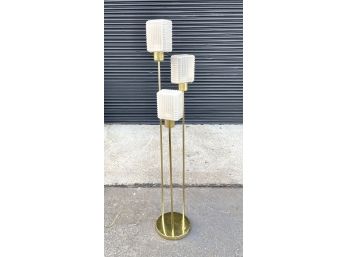 Vintage 1980s Clover Lamp Company Brass And Glass Shade Floor Lamp