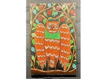 Vintage Sisson Blanchard Haitian Art Oil On Canvas Painting Of Owl