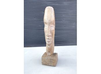 Large 24 Inch Mid Century Easter Island Tiki Head Chalkware Sculpture