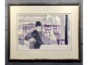Vintage Edward Berkise Watercolor Of Cafe Scene