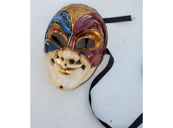 Venetian Carnival Mask - With Rich Color Trio Of Blue, Red & Gold -fun Awaits You!