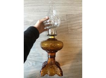 Beautiful Vintage Orange Amber Glass Hurricane Kerosene Lamp With Shade