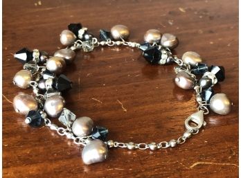 Elegant Sterling Silver & Chocolate Pearls Bracelet From Greece -black Onyx & Clear Beads Too