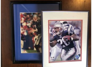 Two New England Patriots Professionally Framed Photos Drew Bledsoe & Running Back #28 One Signed Authentic NFL