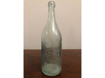 STAMFORD ! Large Antique Hand Blown Glass Blob Top Bottle, Acme Stamford, Conn