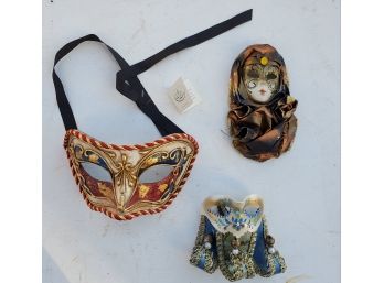 3 Venetian Carnival Masks - Si Lucia- Made In Italy. Wear Them To Parties Or Decorate With Them