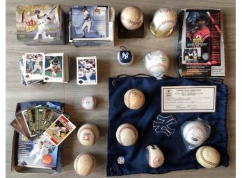 Lot Of Early 2000s Baseball Cards & Baseballs New York Yankees Backpack Fleer Tops Upper Deck Box Sets